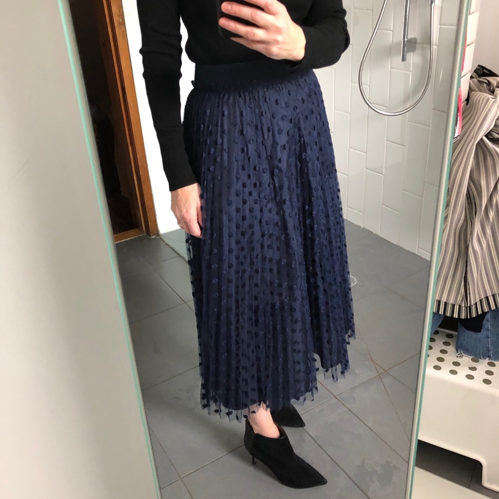 Kate Spade Navy Embroidered Tulle Pltd Midi Skirt - Picture 4 of 9